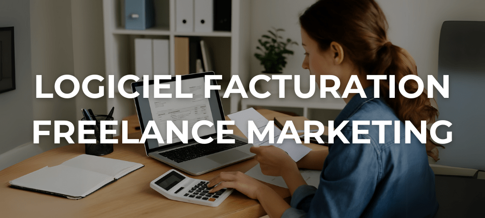 Jeune freelance en marketing vérifiant une facture sur son ordinateur portable dans un bureau moderne et bien rangé.