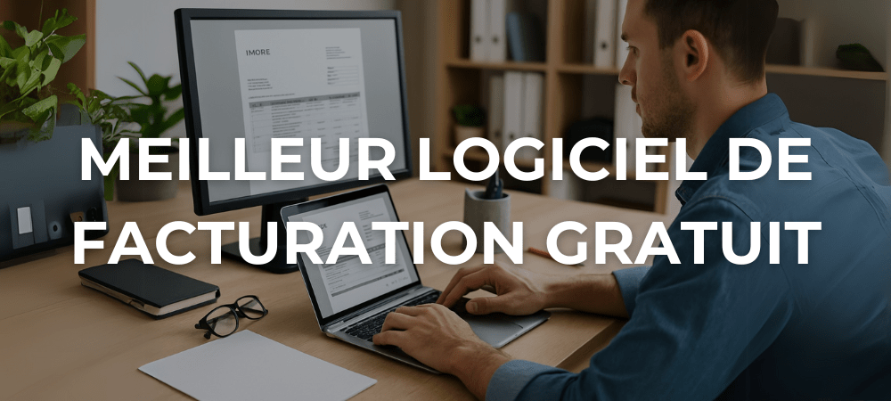 Indépendant travaillant sur une facture à l’écran avec un logiciel de facturation gratuit dans un bureau moderne