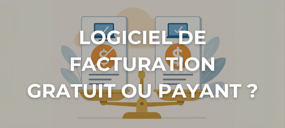 Balance illustrant un comparatif entre un logiciel de facturation gratuit et un logiciel de facturation payant, en flat design.